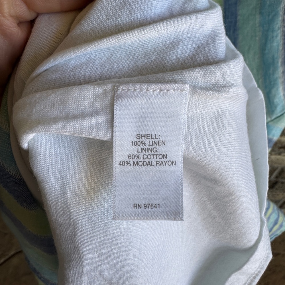 J Jill Love Linen Lotus Maxi Dress size XL Striped Blue Green Lined - Picture 12 of 16